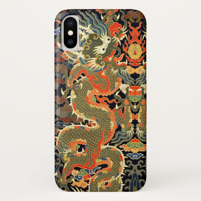 intage Chinese Dragon Textile Print Asian Art Case-Mate iPhone Case (Back)
