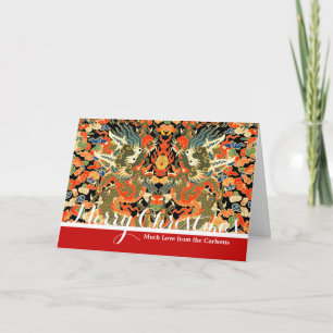 intage Chinese Dragon Textile Print Asian Art Holiday Card