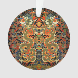 intage Chinese Dragon Textile Print Asian Art Ornament