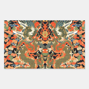 intage Chinese Dragon Textile Print Asian Art Sticker