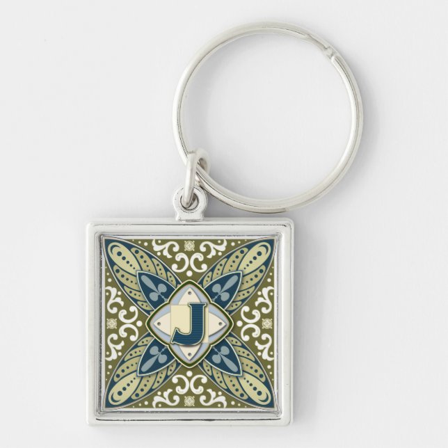 Intaglio Monogram Letter J Keychain (Front)