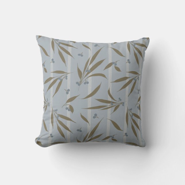 Intangible Olives and Stripes in Green and Blue Throw Pillow (Front)