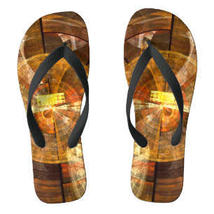 Integrity Radial Abstract Art in Warm Gold Tones Flip Flops