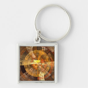 Integrity Radial Abstract Art in Warm Gold Tones Keychain