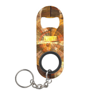 Integrity Radial Abstract Art in Warm Gold Tones Keychain Bottle Opener