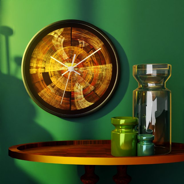 Integrity Radial Abstract Art in Warm Gold Tones Large Clock (Integrity Abstract Art Round Wall Clock)