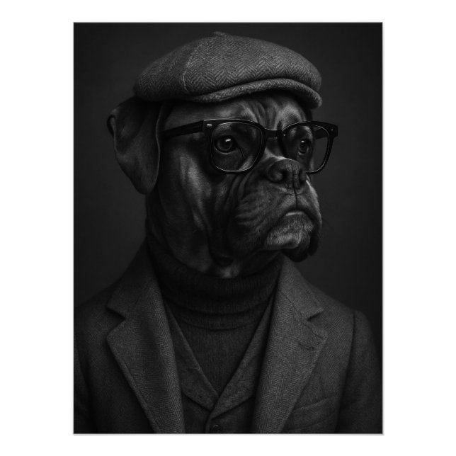 Intellectual Boxer Dog in Tweed Suit, Turtleneck Poster (Front)