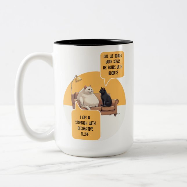 Intellectual Humour Cat Philosophy Funny Quote Two-Tone Coffee Mug (Left)