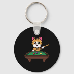 Intelligent Cat Playing Billiards Funny Humourous Keychain