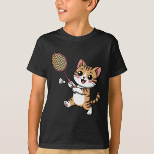 Intelligent Cat Playing Dminton Funny Humourous  T-Shirt
