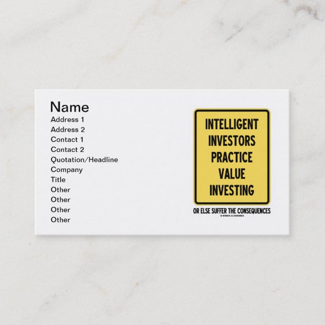 Intelligent Investors Practice Value Investing Business Card (Front)