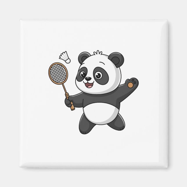 Intelligent Panda Playing Badminton Funny Humourou Magnet (Front)