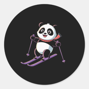 Intelligent Panda Playing Skiing Funny Humourous Classic Round Sticker