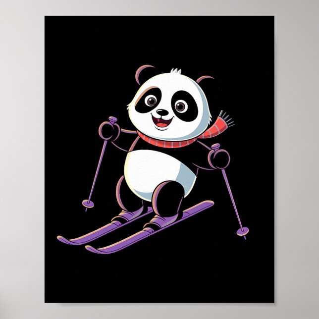 Intelligent Panda Playing Skiing Funny Humourous  Poster (Front)