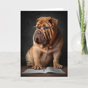 Intelligent Shar Pei Dog with Book Design Card
