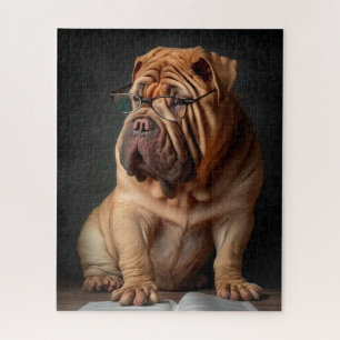 Intelligent Shar Pei Dog with Book Design Jigsaw Puzzle