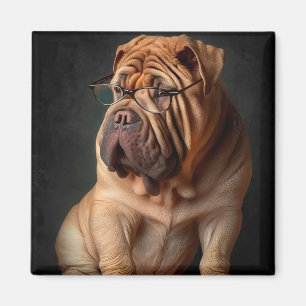Intelligent Shar Pei Dog with Book Design Magnet