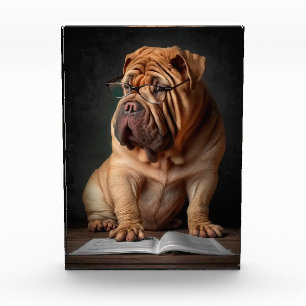Intelligent Shar Pei Dog with Book Design Photo Block