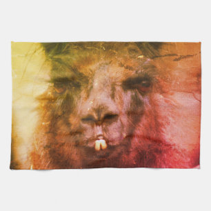 Intense Black Llama Face Close Up Abstract  Kitchen Towel