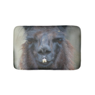 Intense Black Llama Face Close Up Bath Mat