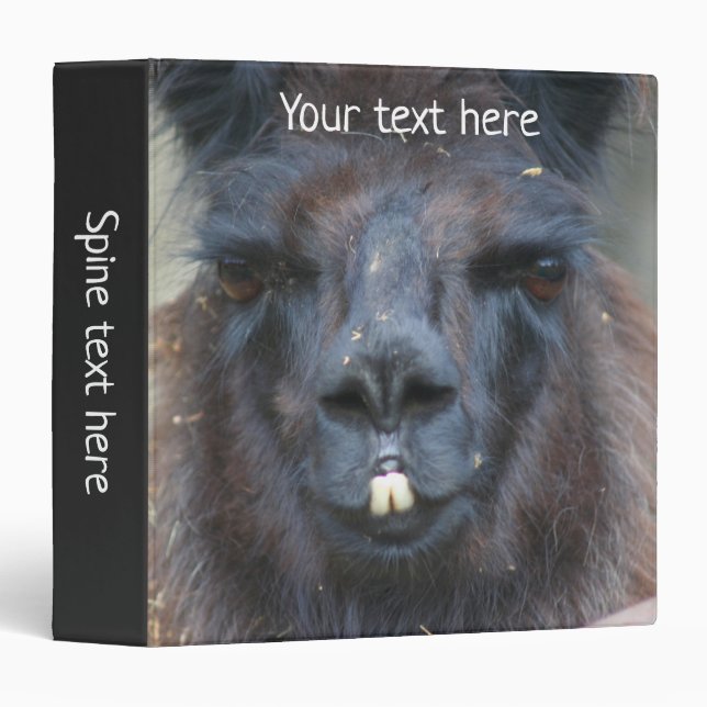 Intense Black Llama Face Close Up Personalized  Binder (Front/Spine)
