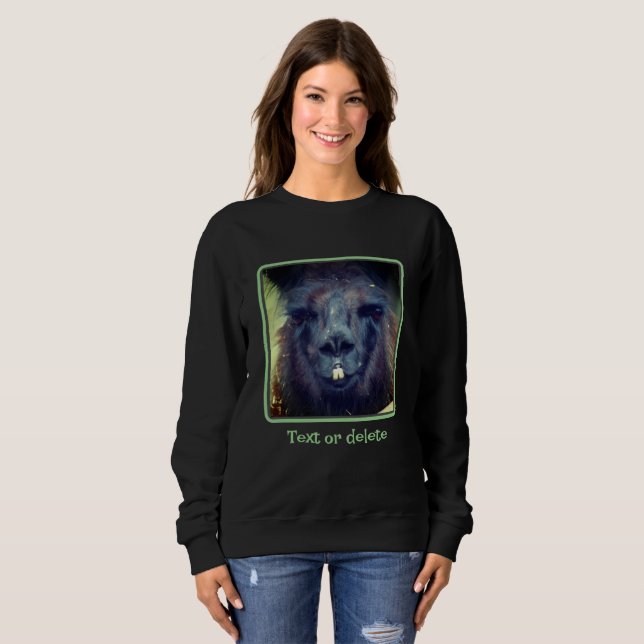 Intense Black Llama Face Close Up Personalized  Sweatshirt (Front Full)
