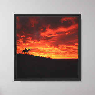 Intense Blood Red Sunset Cowboy Silhouette Art Canvas Print