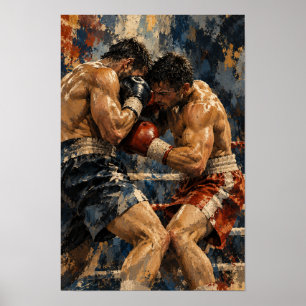 Intense Boxing Match Expressive Oil Painting Sport Poster