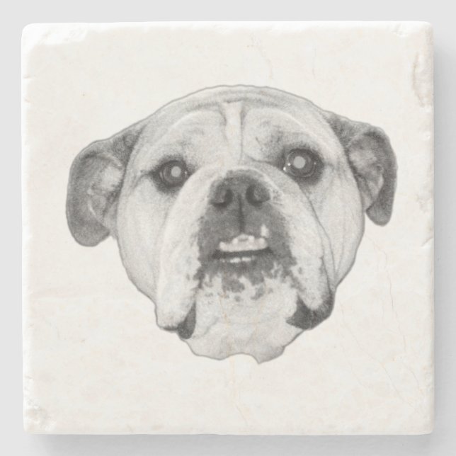 Intense bulldog stare in bold monochrome stone coaster (Front)