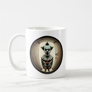 Intense Clown Staring Through Doorway   Fisheye Coffee Mug