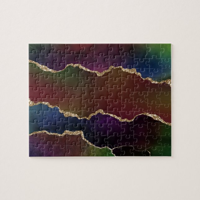 Intense Dark Agate | Moody Rainbow Jewel Tone Jigsaw Puzzle (Horizontal)