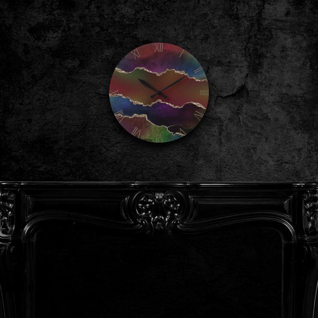 Intense Dark Agate | Moody Rainbow Jewel Tone Round Clock (Creator Uploaded)