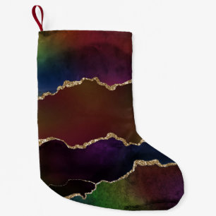 Intense Dark Agate Moody Rainbow Jewel Tone Small Christmas Stocking