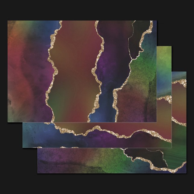Intense Dark Agate | Moody Rainbow Jewel Tone Wrapping Paper Sheet (Creator Uploaded)