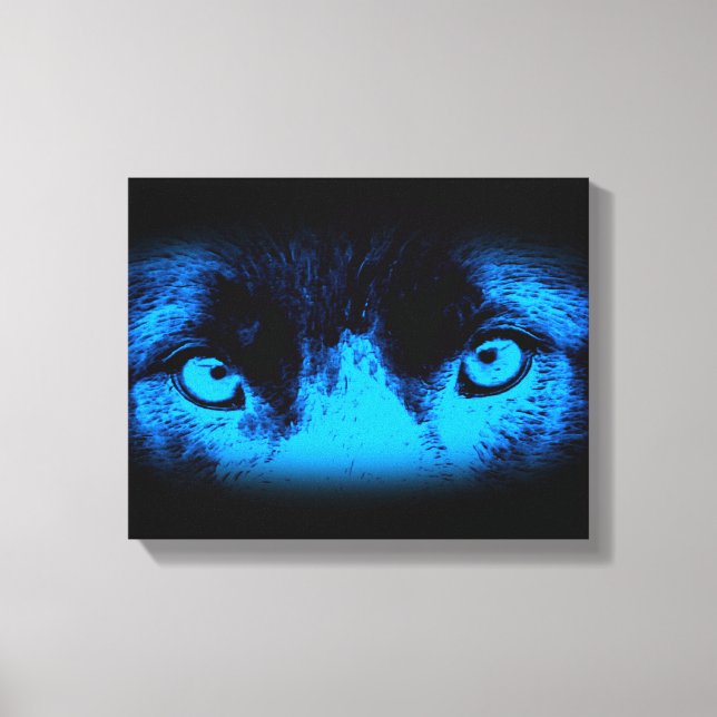 Intense Dog Eyes In Blue Abstract Art Canvas Print (Front)