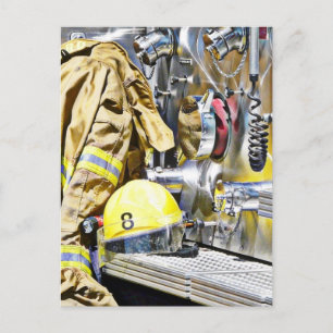 Intense - Fireman Gear and Fire Truck Postcard