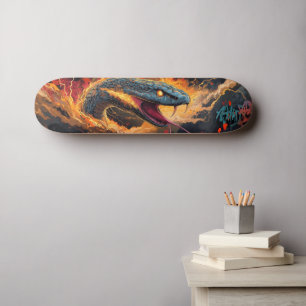 Intense Flaming Snake with Glowing Eyes Skateboard