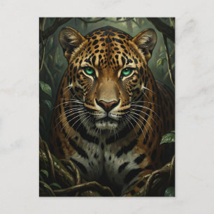 Intense Green Eyed Jaguar Jungle Postcard