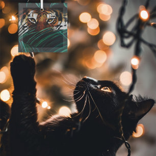 Intense Green Jungle Tiger Eyes Wildlife Leaves Glass Ornament