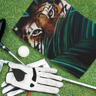 Intense Green Jungle Tiger Eyes Wildlife Leaves Golf Towel