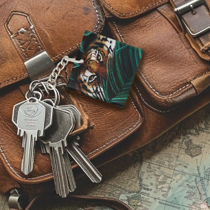 Intense Green Jungle Tiger Eyes Wildlife Leaves Keychain