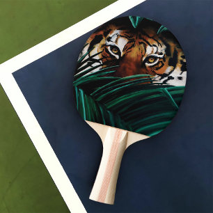 Intense Green Jungle Tiger Eyes Wildlife Leaves Ping Pong Paddle