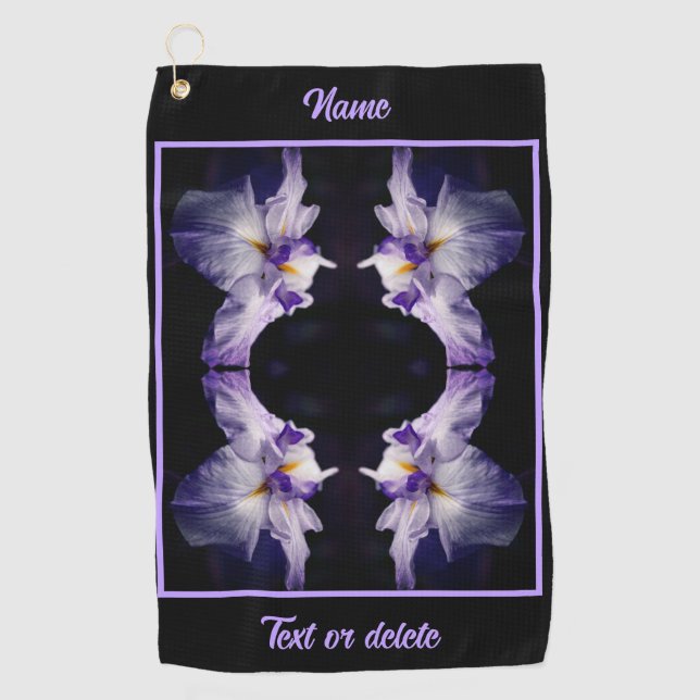 Intense Japanese Iris Flower Abstract Personalized Golf Towel (Front)