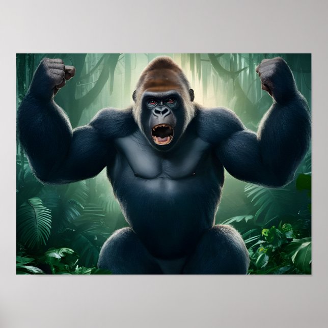 Intense Jungle Scene: Angry King Kong Gorilla  Poster (Front)
