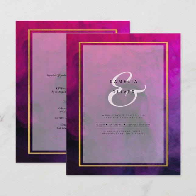 Intense Magenta Plum Purple INK Wedding INVITE (Front/Back)
