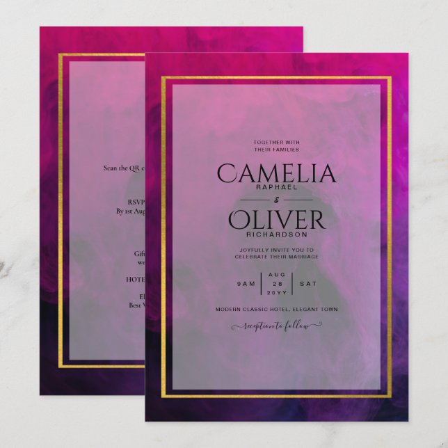 Intense Magenta Plum Purple INK Wedding INVITE (Front/Back)