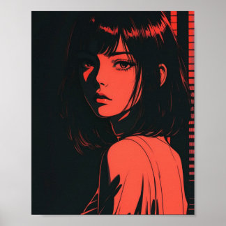 Intense Red Anime Girl Poster