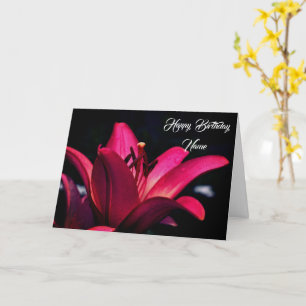 Intense Red Lily Flower Personalized Birthday Card