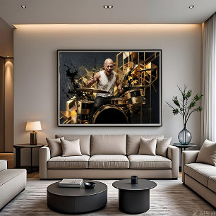 Intense Rock Drummer Gold & Black Music Design Canvas Print