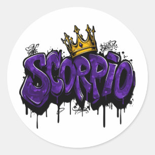Intense Scorpio Zodiac Graffiti Airbrush with Crow Classic Round Sticker